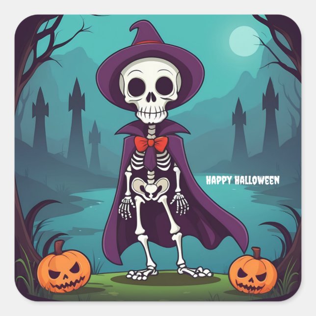 Halloween Skeleton Square Sticker (Front)