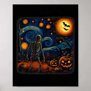 Halloween Skeleton Starry Night Van Gogh Pumpkin M Poster