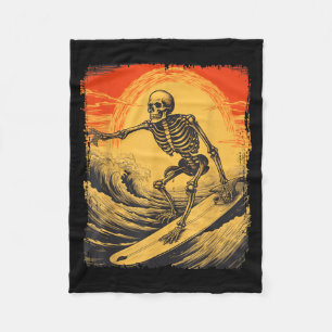 Halloween Skeleton Surfing Surfboard Spooky Season Fleece Blanket