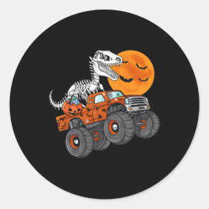 Halloween Skeleton T Rex Monster Truck Boys Kids T Classic Round Sticker