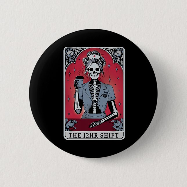 Halloween Skeleton Tarot Card The 12 Hours Shift N 2 Inch Round Button (Front)