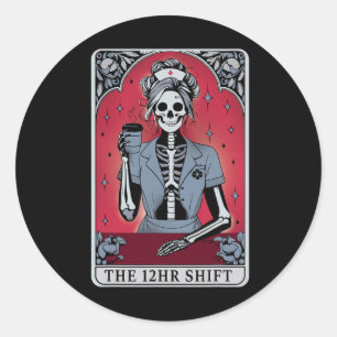 Halloween Skeleton Tarot Card The 12 Hours Shift N Classic Round Sticker