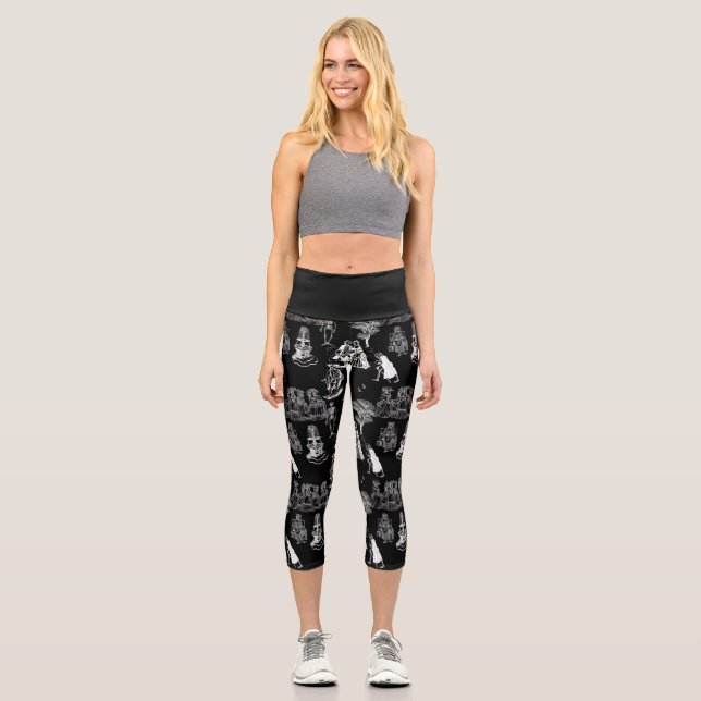 halloween skeleton toile rococo antique skull  capri leggings (Front)