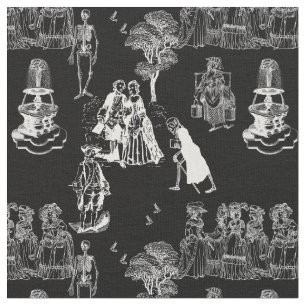 halloween skeleton toile rococo antique skull  fabric
