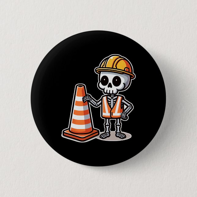 Halloween Skeleton Traffic Cone  2 Inch Round Button (Front)