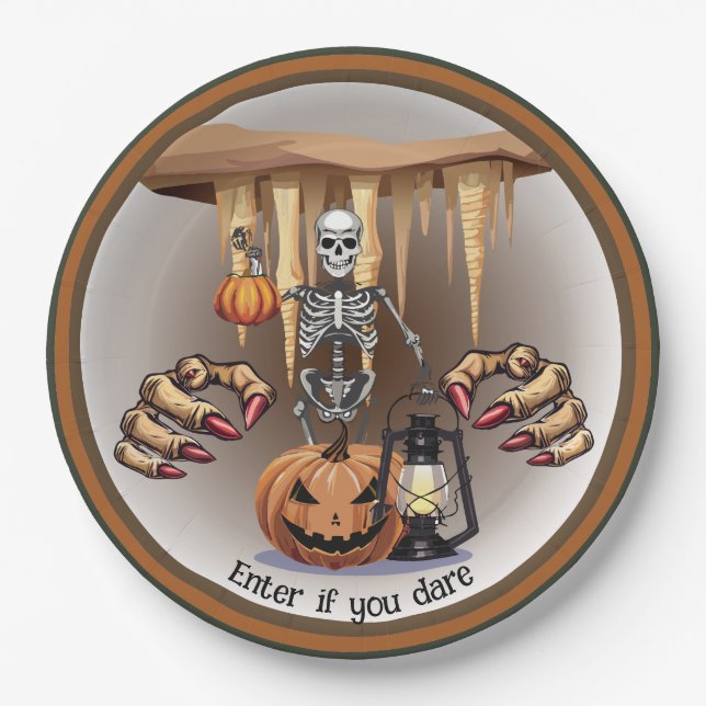 Halloween Skeleton Trick or Treating Paper Plate (Front)