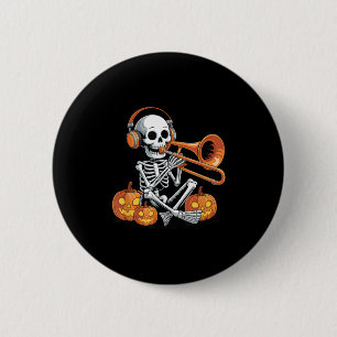 Halloween Skeleton Trombone Trombonist  2 Inch Round Button