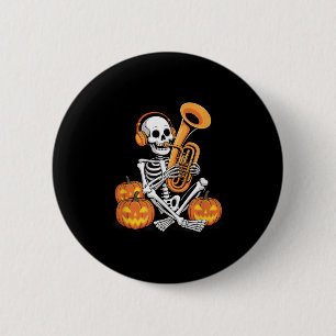 Halloween Skeleton Tuba Tubist 2 Inch Round Button