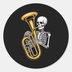 Halloween Skeleton Tuba Tubist Classic Round Sticker