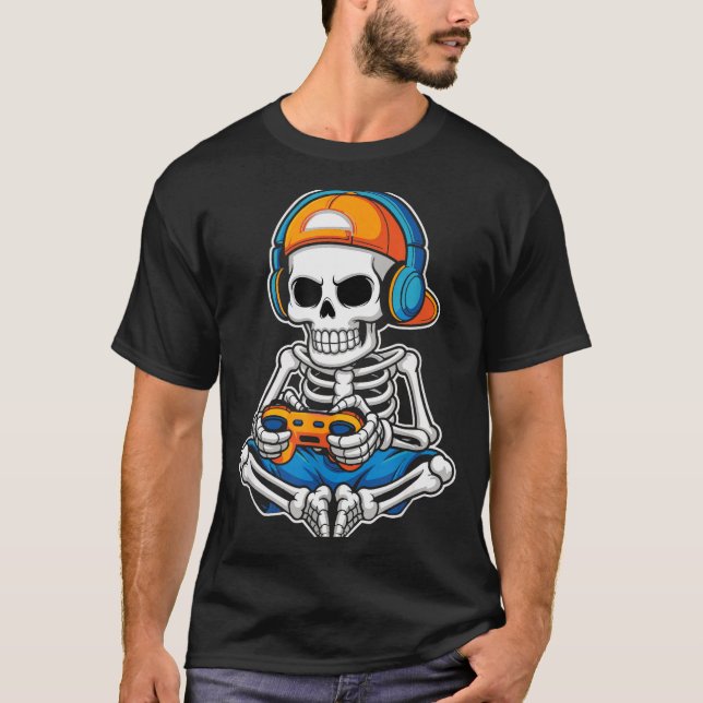 Halloween Skeleton Video Gamer Funny Gaming Boys M T-Shirt (Front)