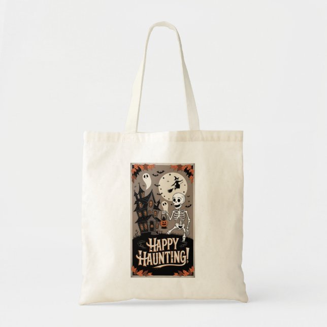 Halloween Skeleton Vintage and pumpkin Tote Bag (Front)