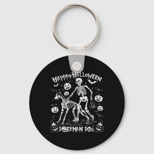 Halloween Skeleton Walking Doberman Dog Keychain