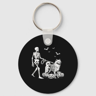 Halloween Skeleton Walking Samoyed Dog Keychain