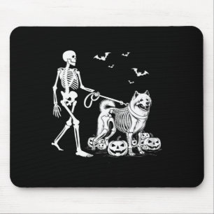 Halloween Skeleton Walking Samoyed Dog  Mouse Pad