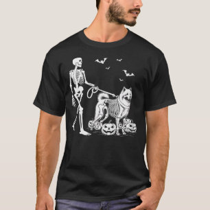 Halloween Skeleton Walking Samoyed Dog T-Shirt