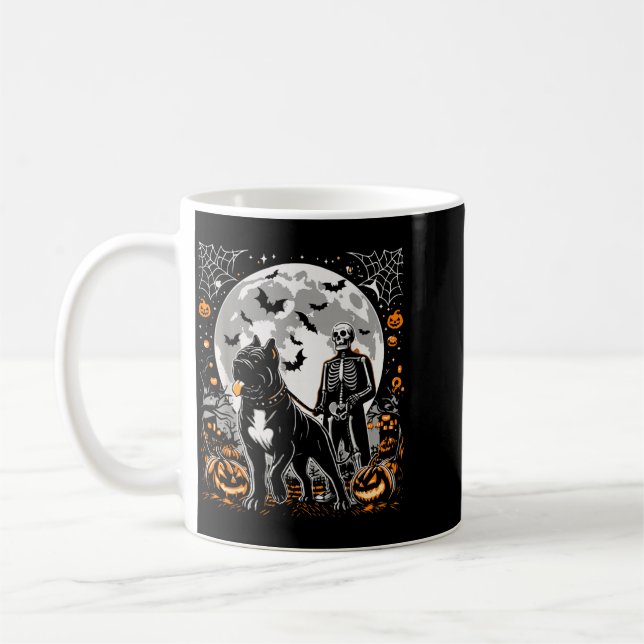 Halloween Skeleton Walking Skeletal Cane Corso Dog Coffee Mug (Left)