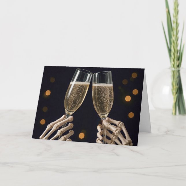Halloween Skeleton Wedding Champagne Toast Card (Front)