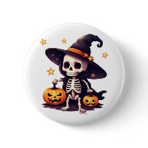 Halloween Skeleton witch botton Pin