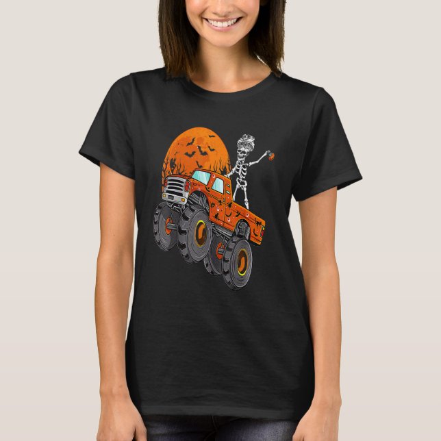 Halloween Skeleton Witch Monster Truck Moon Candy  T-Shirt (Front)