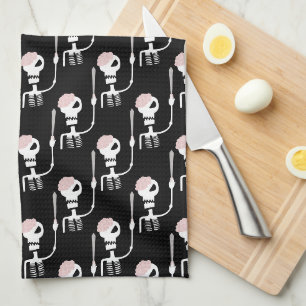 Halloween skeleton with a sword kitchen towel