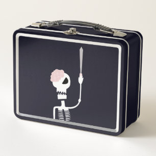 Halloween skeleton with a sword metal lunch box