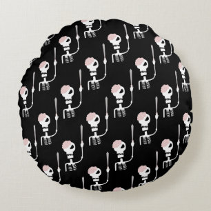 Halloween skeleton with a sword  round pillow