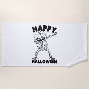 Halloween Skeleton with Pumpkin - Happy Halloween Beach Towel