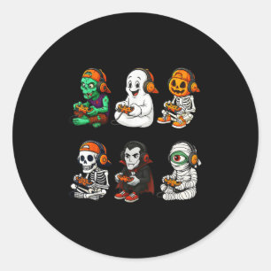 Halloween Skeleton, Zombie Gamer Video Gaming Classic Round Sticker