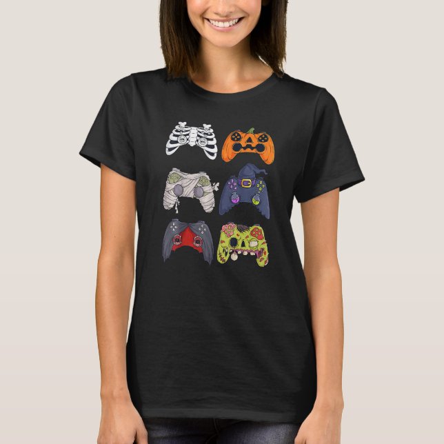 Halloween Skeleton Zombie Gaming Controllers Boys  T-Shirt (Front)