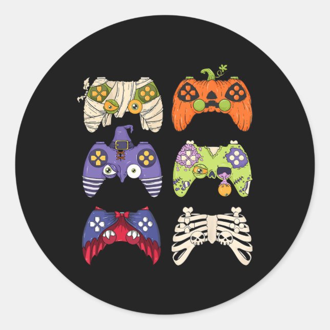 Halloween Skeleton Zombie Gaming Controllers Mummy Classic Round Sticker (Front)