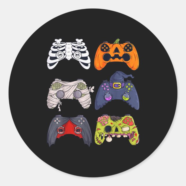 Halloween Skeleton Zombie Gaming Controllers Mummy Classic Round Sticker (Front)