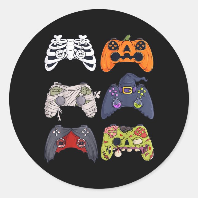 Halloween Skeleton Zombie Gaming Controllers Mummy Classic Round Sticker (Front)