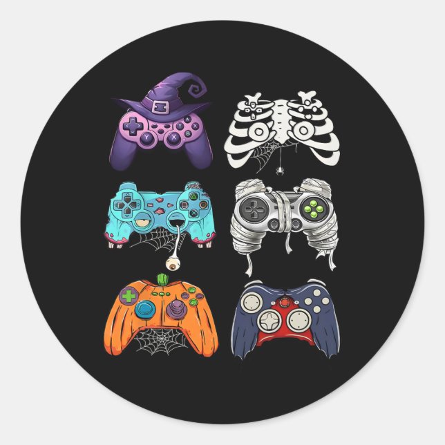 Halloween Skeleton Zombie Gaming Controllers Mummy Classic Round Sticker (Front)