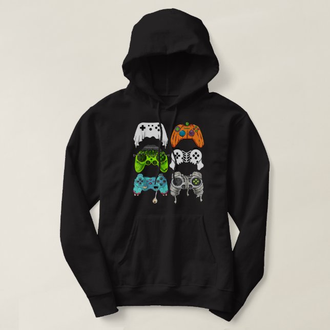 Halloween Skeleton Zombie Gaming Controllers Mummy Hoodie (Design Front)