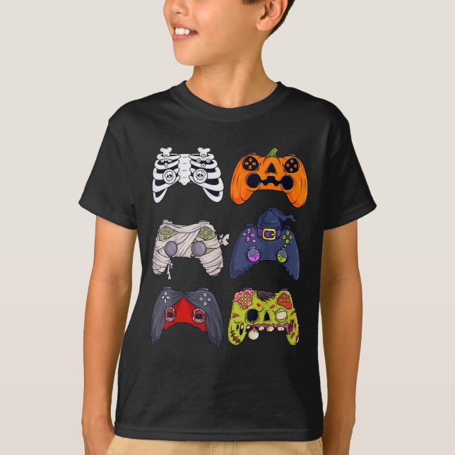 Halloween Skeleton Zombie Gaming Controllers Mummy T-Shirt (Front)