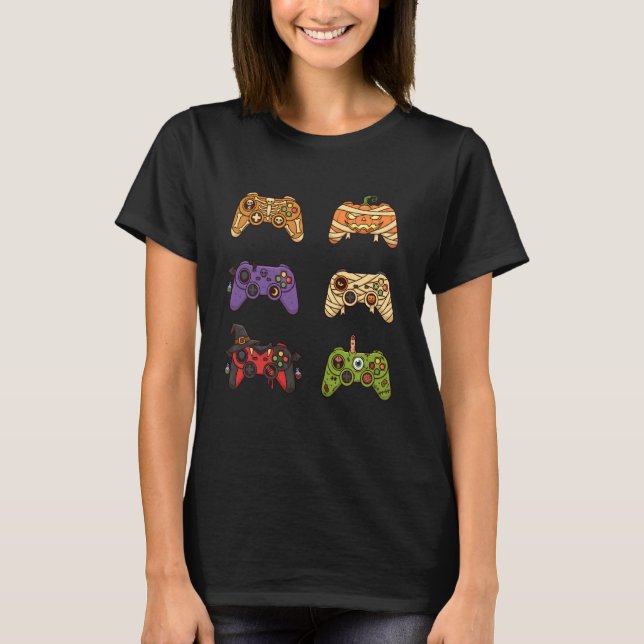 Halloween Skeleton Zombie Gaming Controllers Mummy T-Shirt (Front)