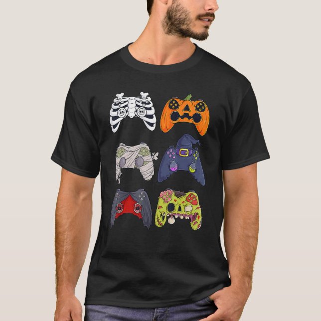 Halloween Skeleton Zombie Gaming Controllers Mummy T-Shirt (Front)