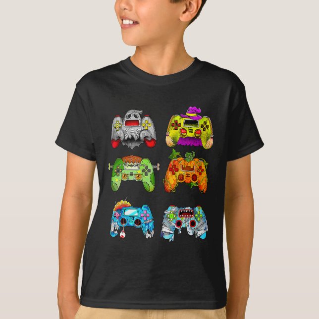 Halloween Skeleton Zombie Gaming Controllers Mummy T-Shirt (Front)
