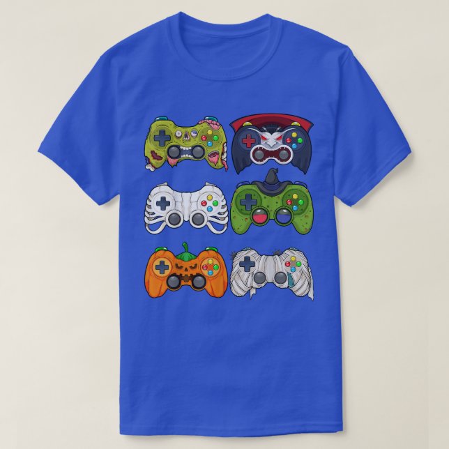 Halloween Skeleton Zombie Gaming Controllers Mummy T-Shirt (Design Front)