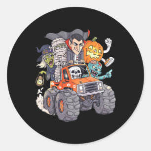 Halloween Skeleton Zombie Monster Truck Vampire Bo Classic Round Sticker