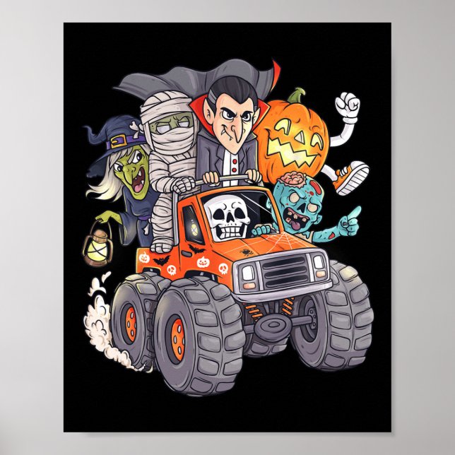 Halloween Skeleton Zombie Monster Truck Vampire Bo Poster (Front)