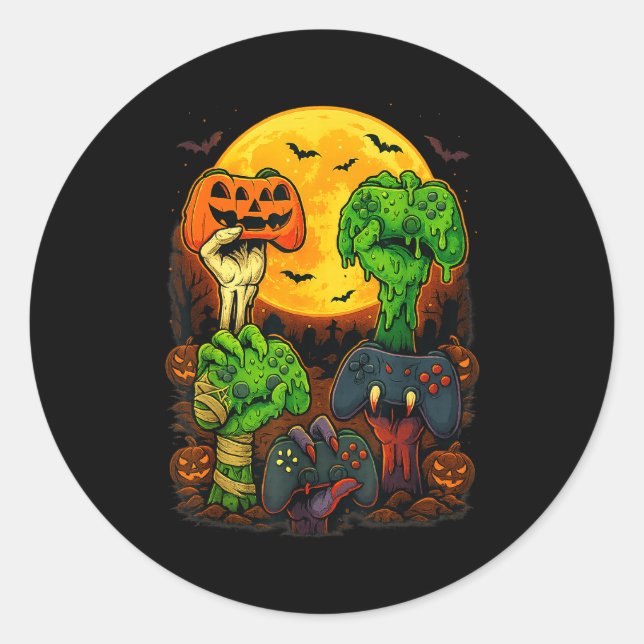 Halloween Skeleton Zombie Mummy Gaming Controller  Classic Round Sticker (Front)