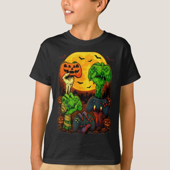 Halloween Skeleton Zombie Mummy Gaming Controller  T-Shirt (Front)