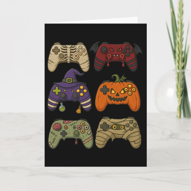 Halloween Skeleton Zombie Mummy Gaming Controllers Card (Front)