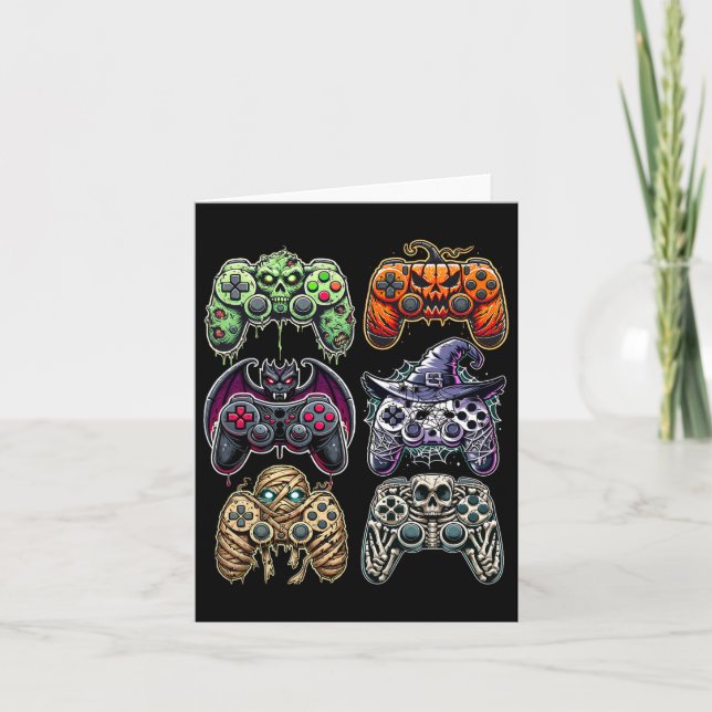 Halloween Skeleton Zombie Mummy Gaming Controllers Card (Front)