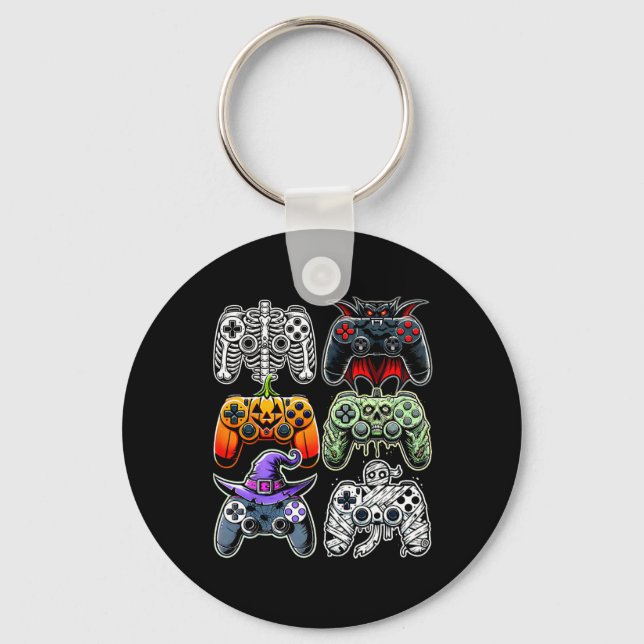 Halloween Skeleton Zombie Mummy Gaming Controllers Keychain (Front)
