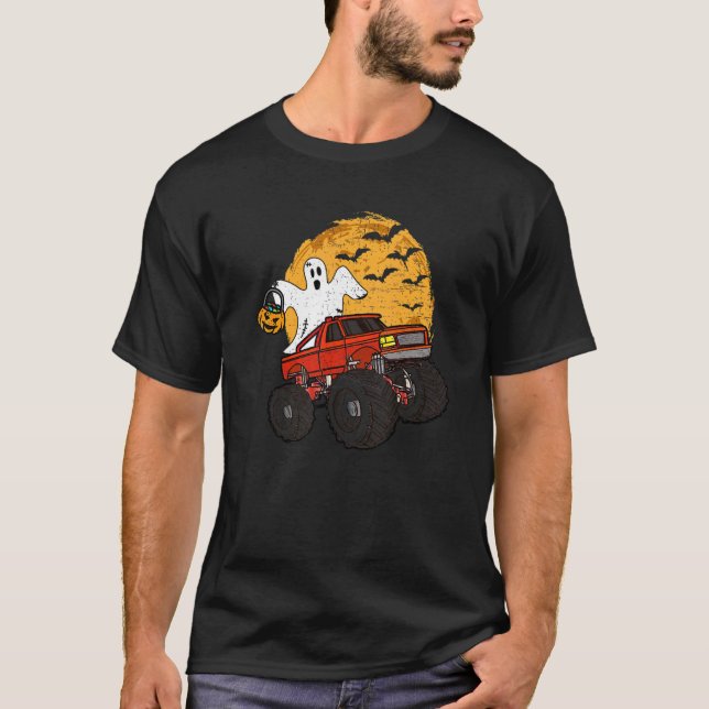 Halloween Skeleton Zombie Riding Monster Truck Vam T-Shirt (Front)