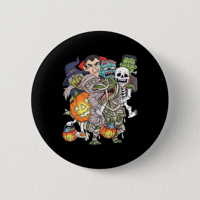Halloween Skeleton Zombie Riding Mummy T Rex Funny 2 Inch Round Button (Front)