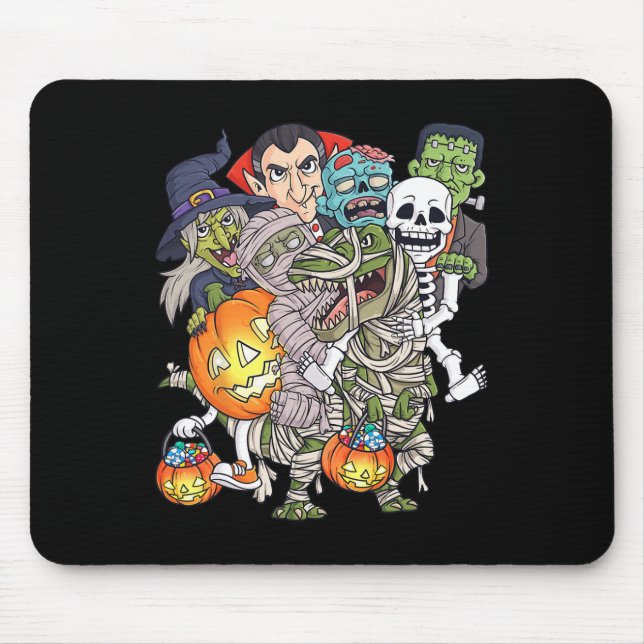 Halloween Skeleton Zombie Riding Mummy T Rex Funny Mouse Pad (Front)