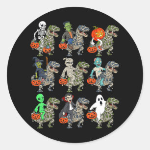 Halloween Skeleton Zombie Riding Mummy T Rex Vampi Classic Round Sticker